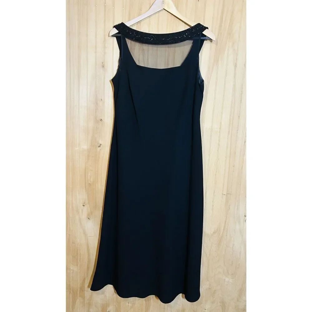 Jones Wear Dress Women’s Size 14 LBD Beaded Sheer Neckline Back Zipper NWT